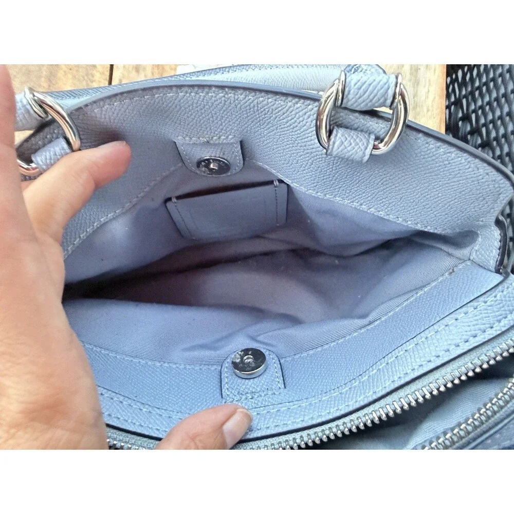 Coach Light Blue Pebbled Leather Satchel Crossbody Shoulder Bag Silver Hardware